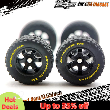 1/64 14mm Rubber Tires Tyre band letter & Diecast Car Wheels for 1:64 For Off-Road Dedicated to Pickup Trucks,Large Sedan(1 Set)
