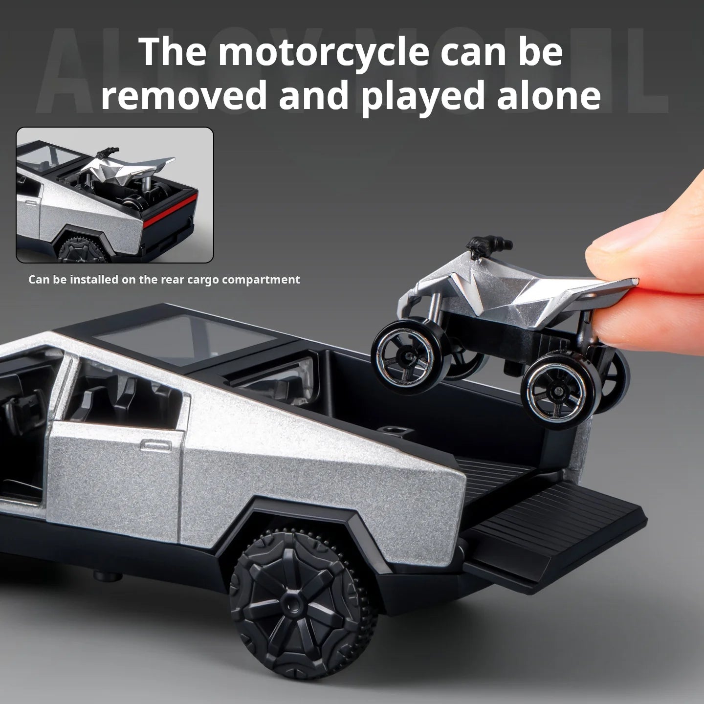1:36 Cybertruck Toys Off Road Vehicle Die Cast Model Car Beach Motorcycle Hobby Collectible Birthday Gift For Boy
