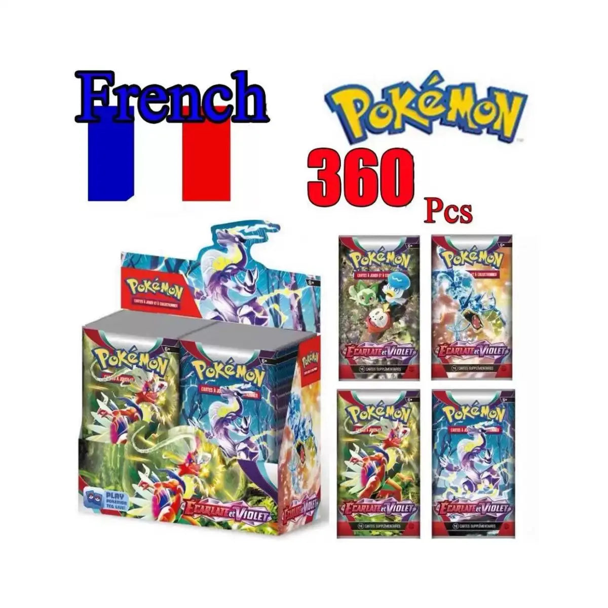 360Pcs French Pokémon TCG: Brilliant Stars Etsncelles Astral Radiance Obsidian Flames Booster Box Pokemon Cards 36 Pack Box.