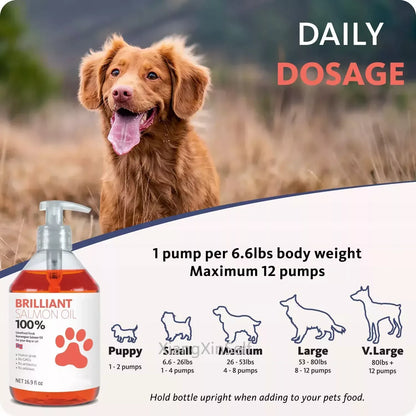 16.9 fl oz 500ML Salmon Fish Oil for Pets, 21 Omega Fatty Acids, Natural Nutritional Supplement for Dogs and Cats