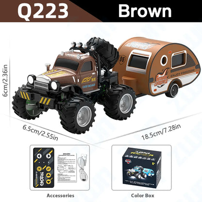 Q222 Q223 1:64 Mini RC Truck with Trailer Monster-Regulating Alloy All Terrain Remote Control Model Cars Toys for Kids Gift