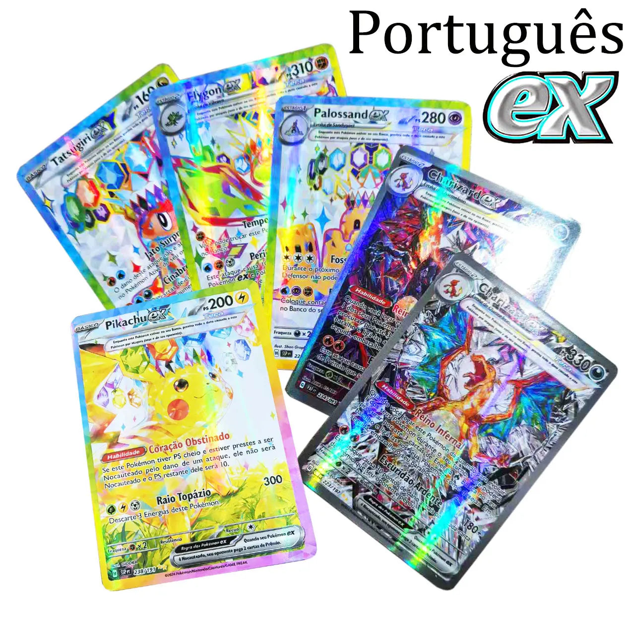 100Pcs Portuguese Pokemon Cards Terastal Pikachu Vstar Vmax GX Letter Rainbow Arceus Shiny Charizard trade card children toy