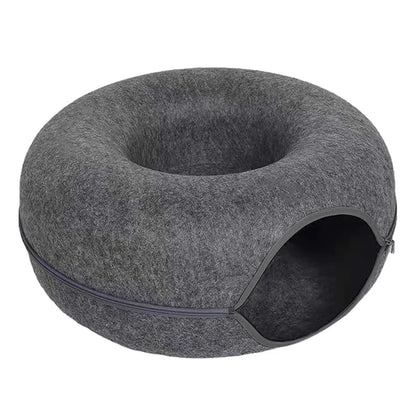Interactive Round Cat Tunnel Donut Nest Felt Kittens Bed House Scratcher Sleeping Cushion Pet Toy for Cats