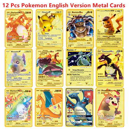 Pokemon English Metal Game Collection Card Anime Figure Charizard Pikachu Blastoise Mewtwo Battle Collection Carte Card Toy Gift