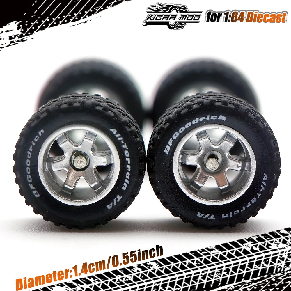 1/64 14mm Rubber Tires Tyre band letter & Diecast Car Wheels for 1:64 For Off-Road Dedicated to Pickup Trucks,Large Sedan(1 Set)