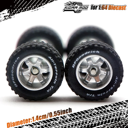 1/64 14mm Rubber Tires Tyre band letter & Diecast Car Wheels for 1:64 For Off-Road Dedicated to Pickup Trucks,Large Sedan(1 Set)